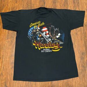 Vintage 80s HARLEY Black Cotton AMERICAN BY BIRTH Atlantic City